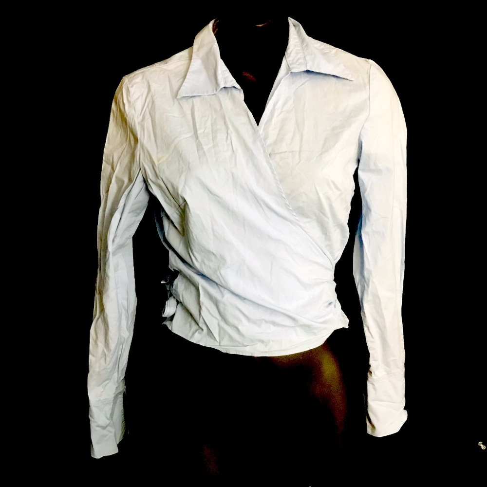 5/$25 Mossimo Stretch Blue Wrap Blouse Sz Small